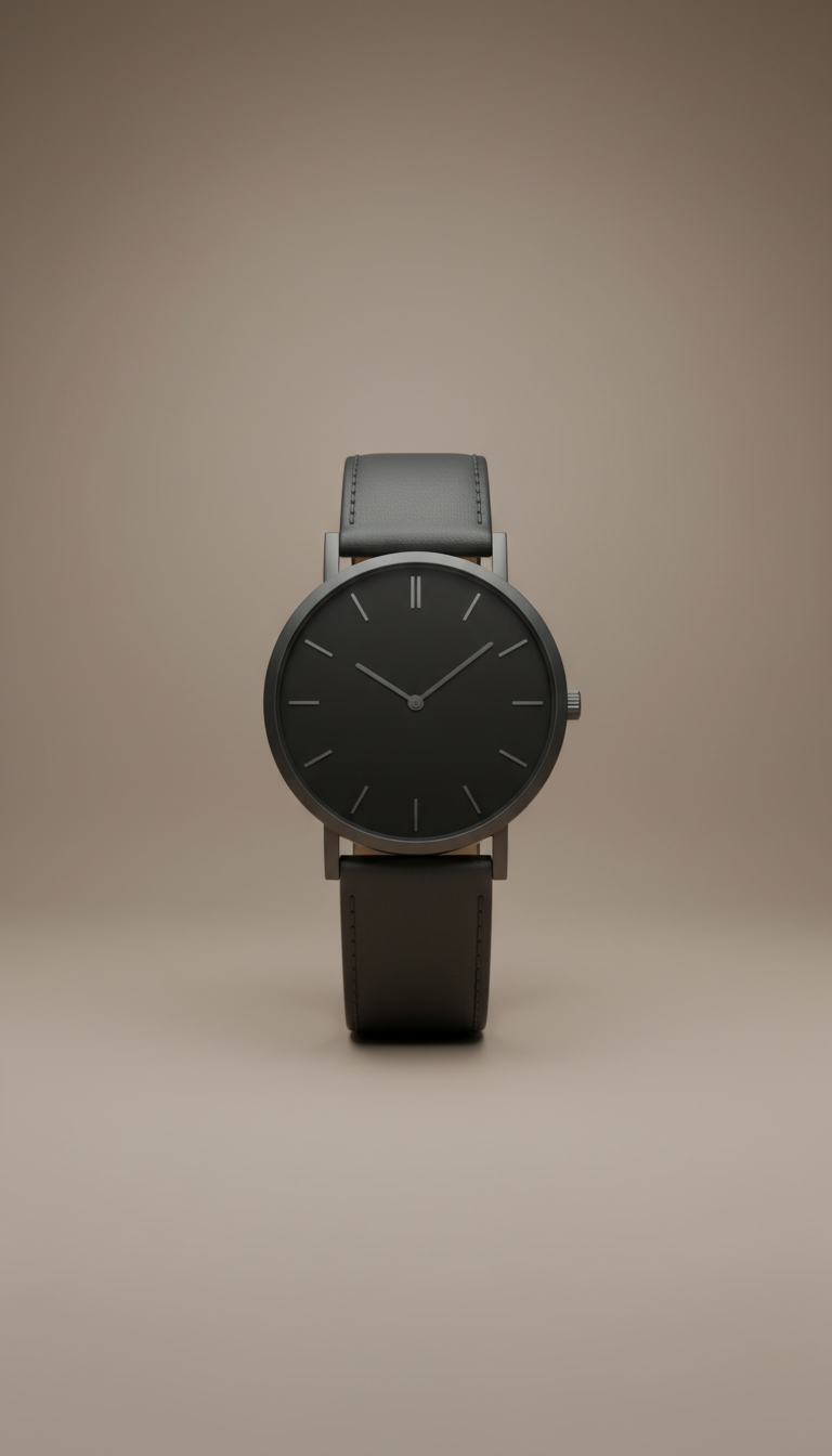 Graphite Black Leather Watch