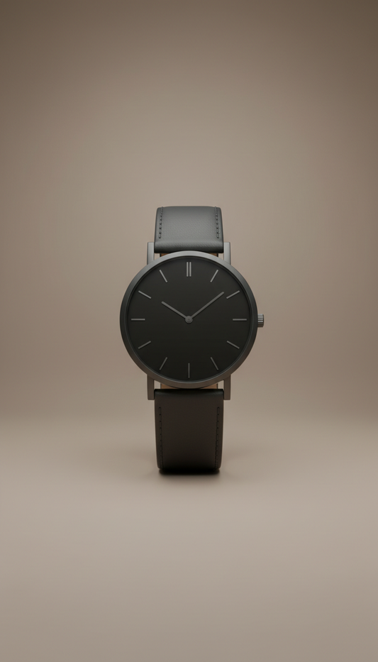 Graphite Black Leather Watch